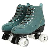 XUDREZ Cowhide Roller Skates for Women and Men High-Top Shoes Double-Row Design,Adjustable Classic Premium Roller Skates (Blue Does not Flash White Round,7)