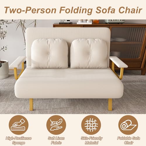 Image of Montary 5-in-1 Folding Sofa Bed for Two 71.6 inch Wide Convertible Chair with 5-Position Adjustable Backrest Pillow, Space-Saving Sleeper for Living Room Bedroom Office,White