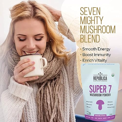 LRLA SUPERFOODS La Republica Super 7 USDA Organic Mushroom Powder (Lion's Mane, Chaga, Reishi, Cordyceps, Maitake, Shiitake, Turkey Tail, Mushroom Supplement, Vegan, No fillers (3 oz) - Image 3
