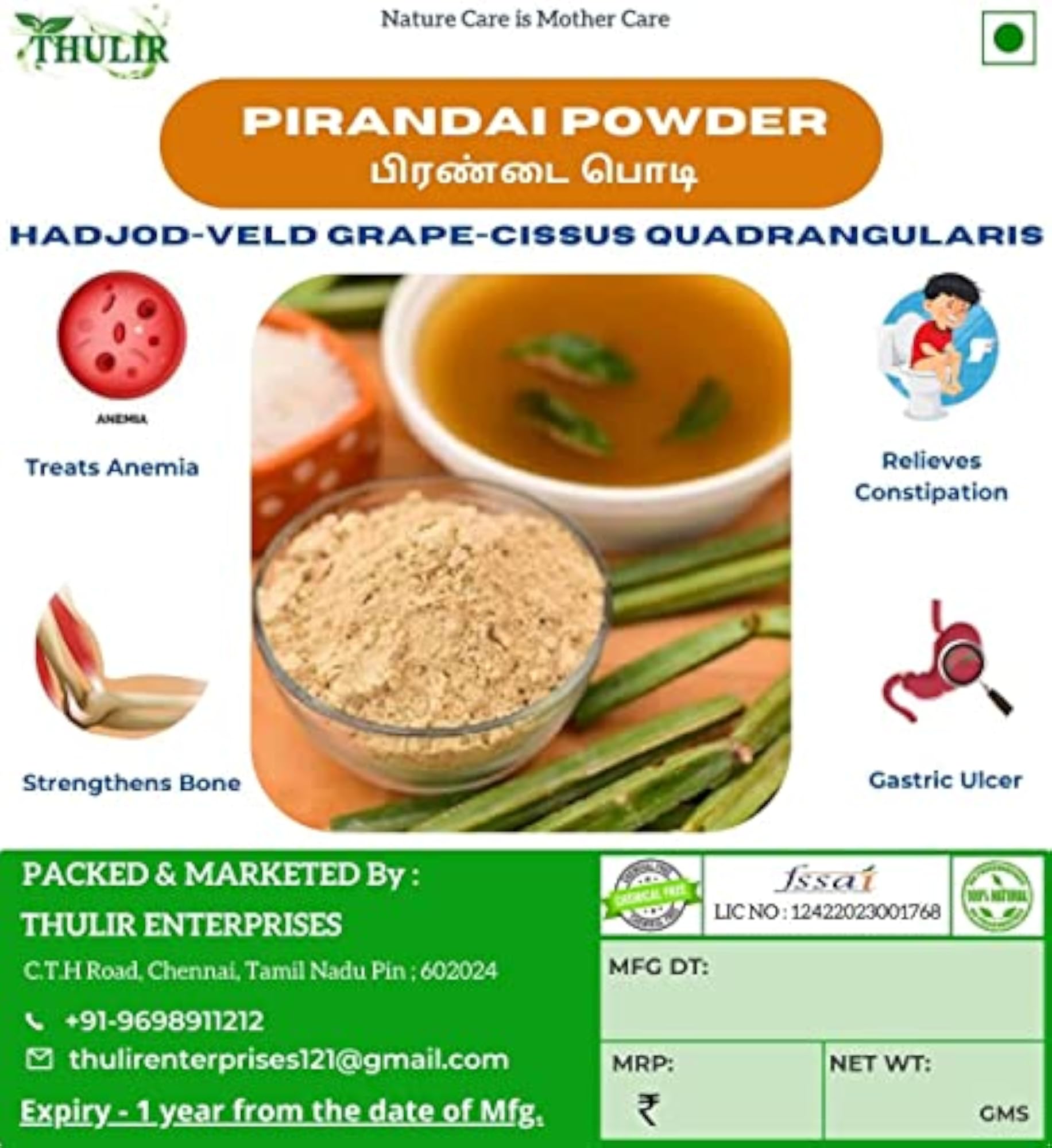 THULIR Pirandai Powder, Natural Health Supplement