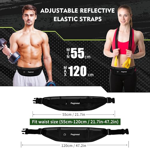 PEGINMOL Laufgürtel für Handy, Lauftasche Jogging Wasserdicht, Läufer-Hüfttasche für Damen und Herren mit 3 Taschen, Großer Kapazität Sportgürtel Verstellbarem Running Belt zum Radfahren (Schwarz)