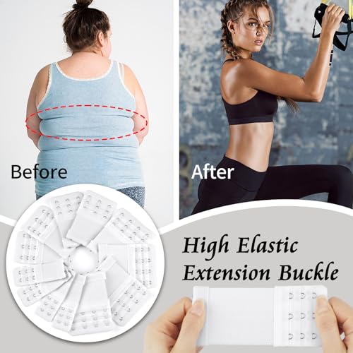 Image of PEASUG 12 PCS Bra Extenders 2 Hook / 3 Hook / 4 Hook Elastic Extension Strap Plus Size, Comfortable Soft Stretchy Bra Extension Strap (White)