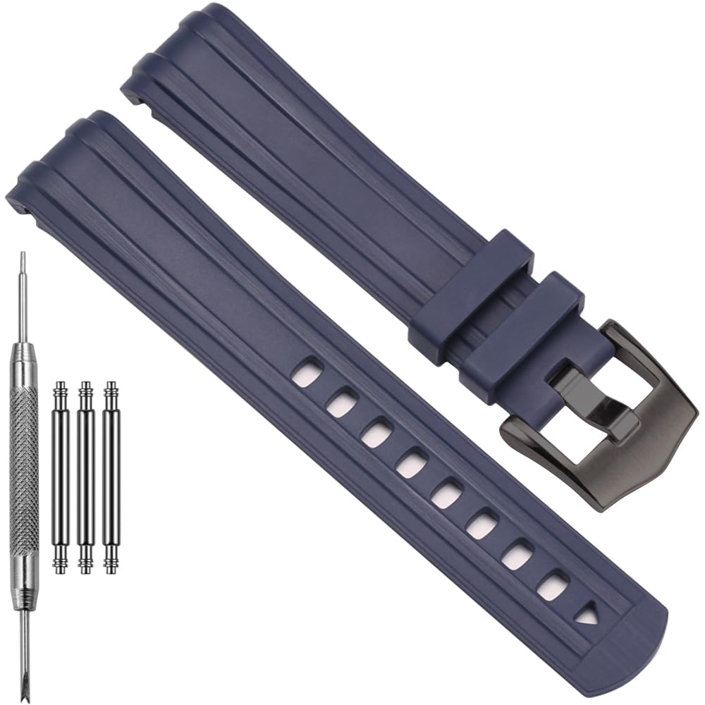Feyert 20mm Rubber Watch Band Compatible with Omega Seamaster 210 series Waterproof Pin buckle Replacement Strap Men Women Bracelet (Deepblue blackbuckle)