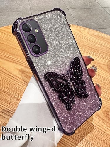 Capa de telefone de silicone para Samsung Galaxy A35 5G capa com linda borboleta 3D com suporte oculto com glitter, moldura galvanizada em TPU, capa à prova de choque compatível com Galaxy A35 5G (3)