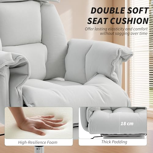 Image of HOMCOM Executive Office Chair Comfy with Foot Rest, Reclining Swivel Computer Desk Chair with High Folding Back, Thick Cushion, Padded Armrest, Adjustable Height, Rolling Wheels, Cream White