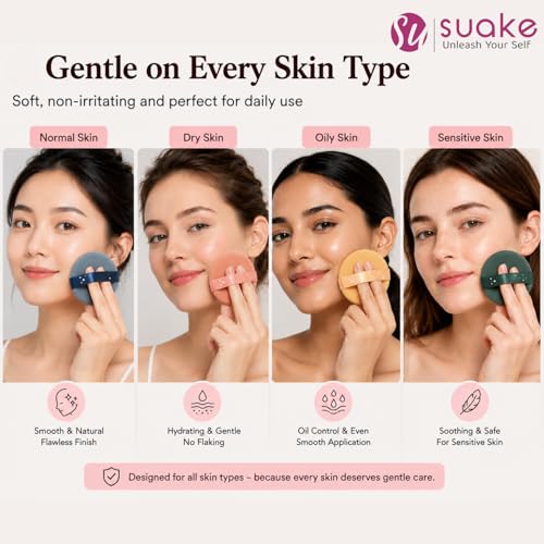 Image of SUAKE Makeup Powder Puff Set, 7PCS Soft Velvet Face Powder Puffs for Foundation, Loose Powder, Compact & BB Cream, Reusable Washable Cosmetic Applicators with Finger Strap