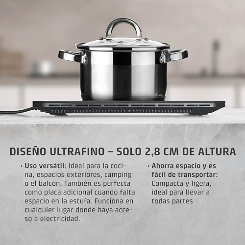 CASO ProSlim 2000 - Placa de Inducción portátil con 10 niveles, Control Táctil, Cocina para camper, viajes y campings, Detector de Sartenes,Control Seguridad niños, 39x29x3 cm, 2,3kg - negra - imagen 5