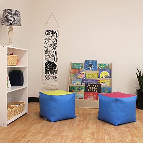 Factory Direct Partners 13043-Lmrs Softscape 14" Square Bean Bag Poufs For Kids (2-Piece Set) - Lime/Raspberry #TOP4