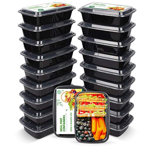 20 Pack Meal Prep Containers Set Reusable Travel to-Go Food Storage Container Boxes Microwavable Fridge Dishwasher Safe BPA-Free 1 Compartment 1000mL