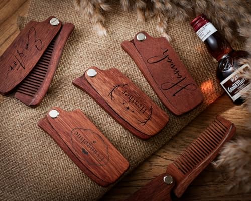 Pettine da barba pieghevole in legno inciso, regalo personalizzato per uomini, fidanzati, mariti, testimoni dello sposo, barba, regalo di compleanno per lui