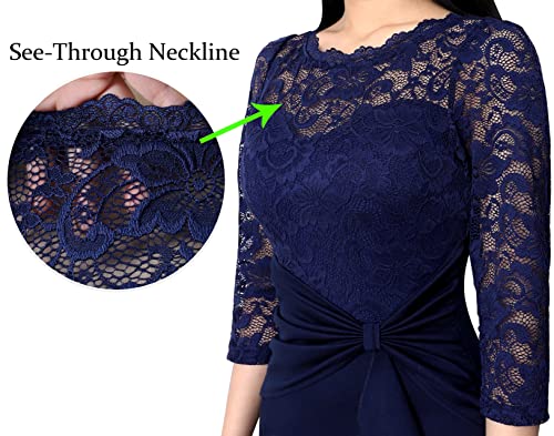 VFSHOW Womens Floral Lace Ruffle Peplum Bow Split 3/4 Sleeve Cocktail Party Bodycon Pencil Dress3