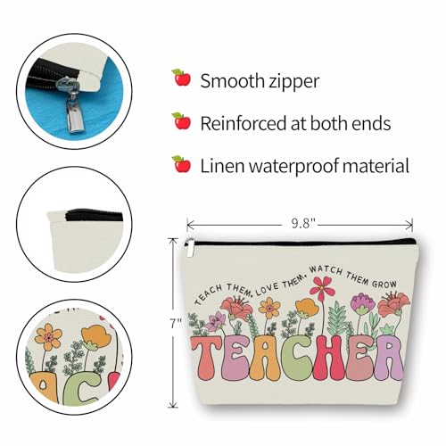 Teacher Appreciation Gifts Makeup Bag: Floral Themed Cosmetic & Toiletry Organizer Pouch For Women & Girls Teachers - Ideal Gift for Travel, Birthdays, Christmas, Teacher's Day, Thanksgiving Day.3