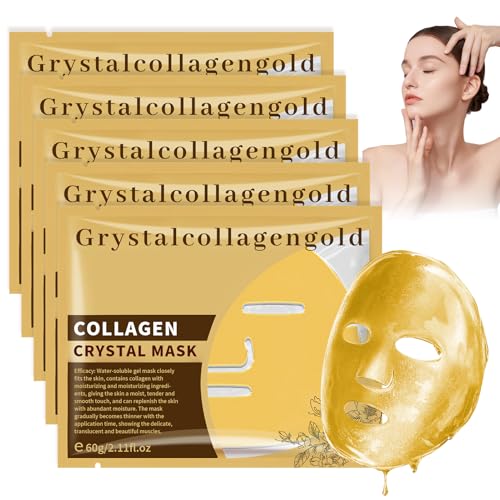 Maschera Collagene Viso, Maschera Viso Idratante Acido Ialuronico Maschera Lifting Ridurre le Linee Sottili, Illuminare Il Tono Della Pelle e Rassodare la Pelle 5 Pack