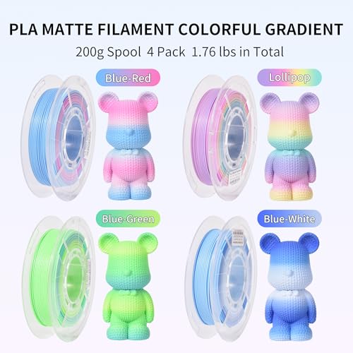 Image of RAMBERY Matte Rainbow PLA Filament Multicolour 3D Printer Filament Bundle Fast Color Change Matte Muticolor Filament, 1.75mm + /- 0.02mm 200gX 4 Spools (1.76 lbs)