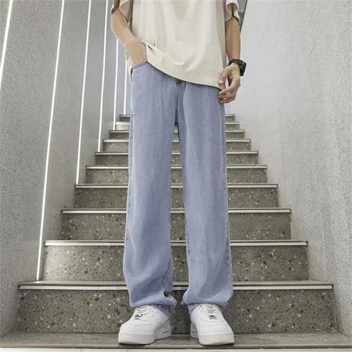 Men's Summer Jeans Thin Soft Denim Pants Loose Straight Elastic Waist Casual Trousers Classic Fashion2