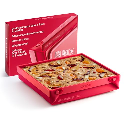 coox WUNDERFORM Frame MQ - die faltbare Kastenform mit Metallverstärkung - Backen & Servieren in Einem I Antihaft-Silikon I Spülmaschinenfest I Kein Stürzen I BPA-frei Rot