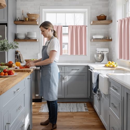 Image of RYB HOME 100% Blackout Short Curtains for Small Window, Thermal Insulated Total Room Darkening Noise Reducing Curtains for Kitchen Bathroom Basement, 42 inches Wide by 36 inches Long, Baby Pink