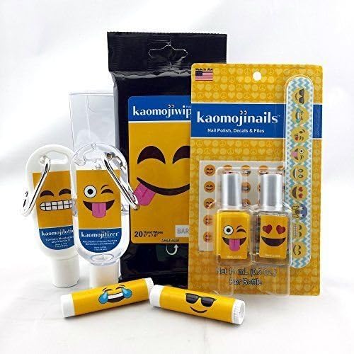 Kaomojicare 9 pc Assorted Gift Set - Sanitizing Wipes, Lip Balm, Hand Sanitizer, Hand Lotion, Nail Decals, Nail Polish, Nail File