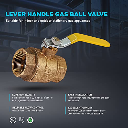 Image of MIDLINE VALVE 2 Pack 1-1 /4 Inch Brass Gas Ball Valve 1-1 /4 inch FIP Ball Valve with Lever Handle, FIP Connections, Stainless Steal Ball, Forged Brass Body