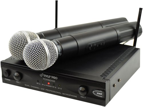 Pyle-Pro PDWM2400 Wireless Dual Channel UHF Microphone System With 2 Microphones