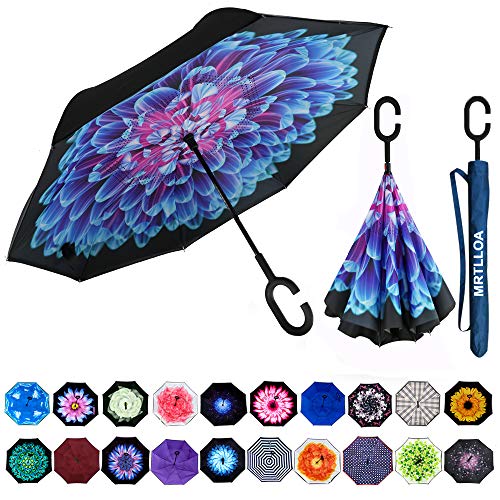 MRTLLOA Double Layer Inverted Umbrella with C-Shaped Handle, Anti-UV Waterproof Windproof Straight Umbrella