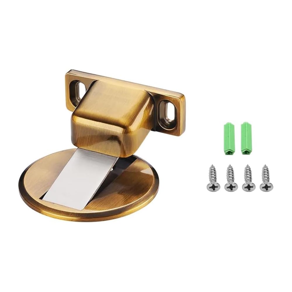 Celestify Magnetic Door Stop - Magnetic Door Stopper - Floor Mounted with Drill Installation for Enhanced Security and Quiet Operation (Bright Golden)