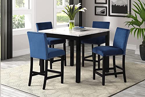 RINIMEI 5 Piece Kitchen Dining Room Furniture Set for Home Living Space Include 1 Counter Height Table & 4 Velvet Upholstered Chairs, Faux Marble Top Scratch Resistant and Easy to Clean, Blue RINIMEI 5 Piece Kitchen Dining Room Furniture Set for Home Living Space Include 1 Counter Height Table & 4 Velvet Upholstered Chairs, Faux Marble Top Scratch Resistant and Easy to Clean, Blue