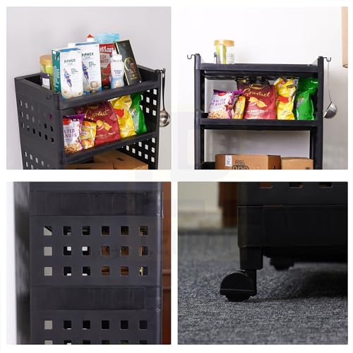 Image of LEOPAX 6 Layers Plastic Rolling Storage Rack | Multipurpose Stackable Storage Rack with Wheels for Kitchen Laundry Room Bathroom Office Home - Black (50 x 30 x 117cm)