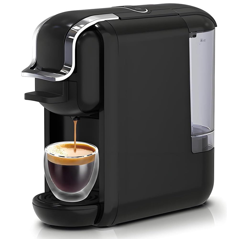 Cafetera 4 en 1 de 19 barras, diseño compacto, máquina de espresso de una sola porción caliente y fría para cápsulas K Cup, cápsulas Nes Original/DG y café molido en casa u oficina (negro)
