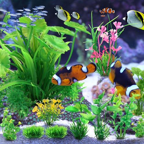 Image of QUOZUO Fish Tank Accessories Aquarium Decorations Green Plants, 11cs Small Goldfish Turtle Tank Decorations Artificial Plants, Aquarium Decor Plastic Grass Plant