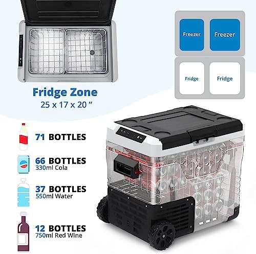 Image of 12V Car Refrigerator 53QT Capacity, Portable Electric Car Cooler with Wheels, 12 /24V DC, -4℉~68℉, RV Refrigerator Fridge for Truck Van Camping Use
