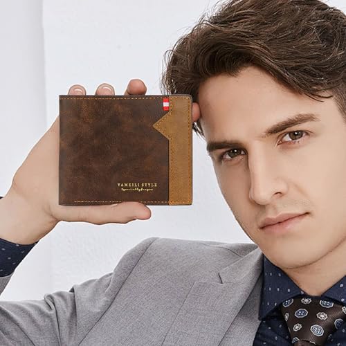LJCZKA Bifold Leather Wallet Mens Slim Minimalist Wallets Thin Stylish Multi-card Holder with ID Window, Zipper Cash Pocket (Dark Coffee)2