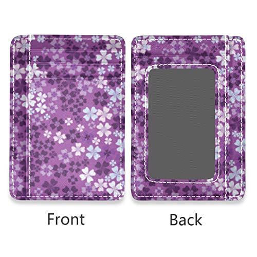 Seamless Pattern of Purple White Lilac Flowers Floral Pattern Slim Minimalist Wallet, Front Pocket RFID Leather Blocking Card Holder Case for Men Women Girls Ladies, Stylish Printing Gift2