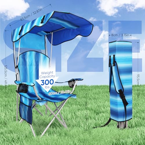Image of VTOY Portable Camping Chair with Canopy - Folding Chair with Canopy, Durable 600D Oxford Canopy Chair for Camping, Beach, Picnics, Fishing & Sports