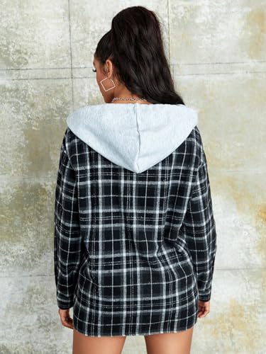 SweatyRocks Women's Long Sleeve Plaid Hoodie Jacket Button Down Blouse Tops2