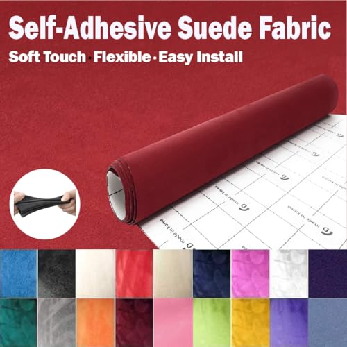 Image of Suede Fabric Wrap - Self Adhesive Film Sticker Silky Decal Sheet for Car Interior Furniture Upholstery DIY Elastic Stretch Peel and Stick (Cherry, 17.5 in x 70 inch)