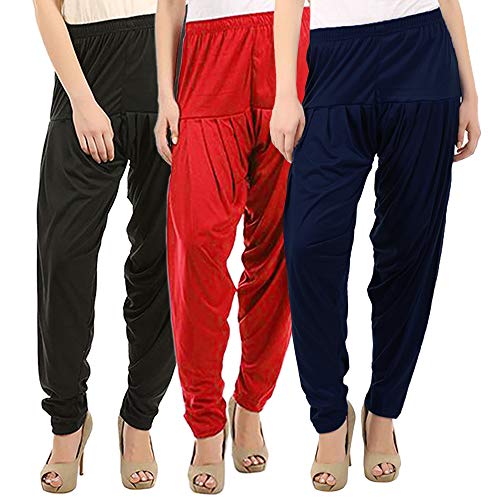 Image of Buy That Trendz Combo Offer (Pack of 3) Cotton Viscose Lycra Dhoti Patiyala Salwar Harem Bottoms Pants for Womens (White, Maroon, Black)