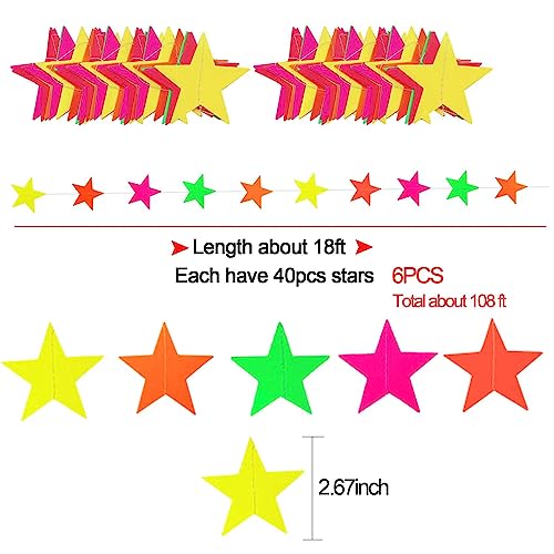 108Ft Neon Glow Party Star Paper Garland Uv Glow In The Dark Party Supplies Garlands Neon Party Paper Streamers For Blacklight Fluorescent Party Supplies For Birthday Wedding Party Decorations #TOP1