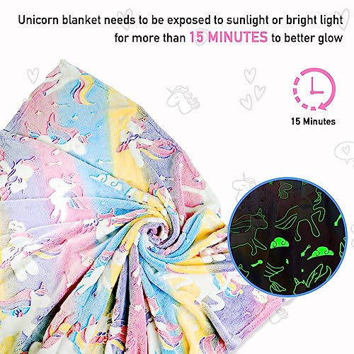 Unicorn Glow in The Dark Blanket for Girls/Kids, Soft Fleece Throw 40"x60" - Age 3-12