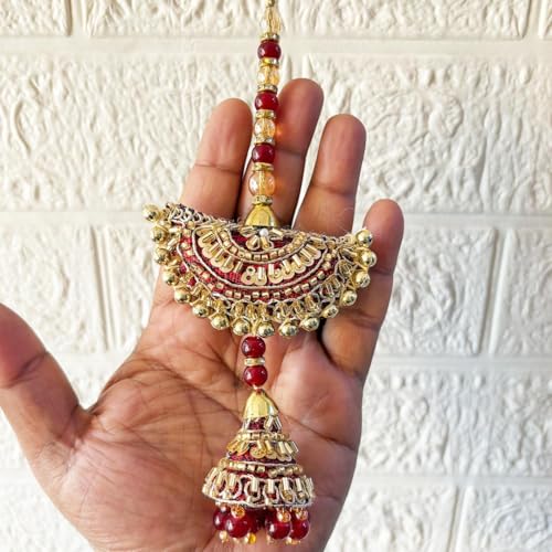Image of Adikala Craft Store Handmade Ethnic Latkan Tassel Set of 2 for Saree Pallu, Blouse, Suits, Dupatta, Lehenga Decor | Ethnic Saree Pallu, Blouse, Suit, Dupatta & Lehenga Decoration (Maroon Pearl)