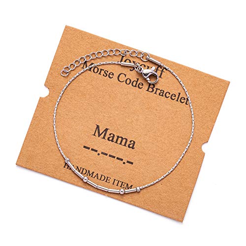 Image of JoycuFF Inspirational Morse Code Bracelets for Women Silver Beads Jewelry Encouragement Mantra Gifts for Her