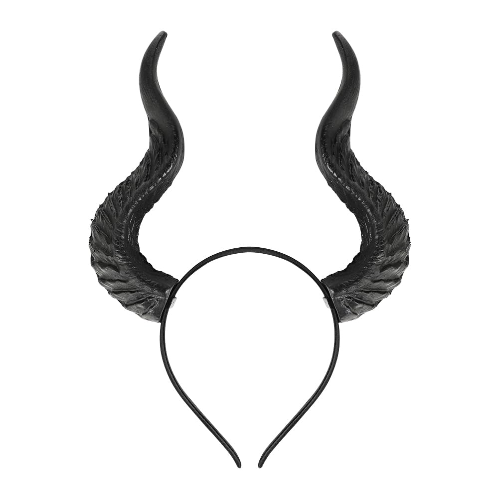SIQITECHUK Devil Horns Headband Goat Sheep Horn Hairband Animal Demon Headgear Gothic Punk Headpiece for Halloween Carnival Cosplay Fancy Dress (Style A-Black)