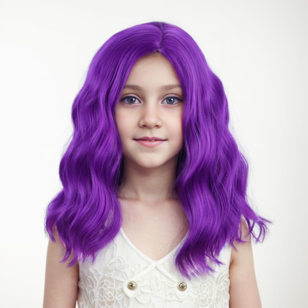 Ufindcos Dark Purple Wig for Kids Child Short Curly Wavy