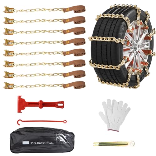 Qoosea Snow Chains 8Pcs Tire Chains Snow Chains for Car SUV Tire Chains with Tightening Buckles Universal Anti-Slip Snow Tire Chains Tire Cables Durable Chains for Tires Heavy Duty