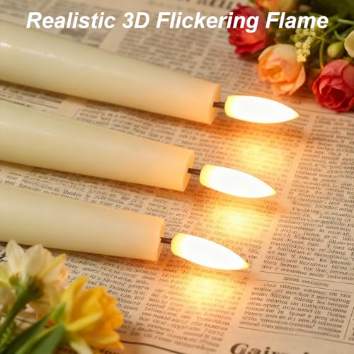 Image of GenSwin Rechargeable Flameless Taper Candles, 3 Pack Ivory LED Taper Candles Battery Operated with Remote Timer, Real Wax Flameless Candlesticks for Christmas Holiday Home Decor