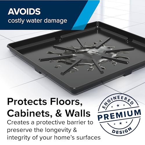 Image of Camco Low Profile Washing Machine Drain Pan with PVC Fitting - 29 inch x 33 inch ID and 30.5 inch x 34.5 inch OD - Protects Your Floors from Washing Machine Leaks - Easy to Use - Graphite - 20784