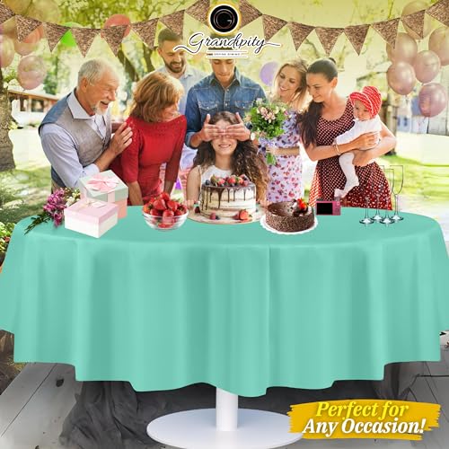 Image of Grandipity 24 Pack Premium Disposable Plastic Tablecloth 84 inch Inch Decorative Round Table Cover - Aqua