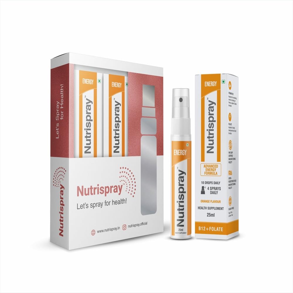 Nutrispray ENERGY B12+Folate Mouth Spray, Unlock Energy with Vegan Vitamin B12 & L-Methylfolate Supplement, Orange Flavour | Pack of 3 (25ml Each). (B0DGT983LC) Amazon Price History, Amazon Price Tracker