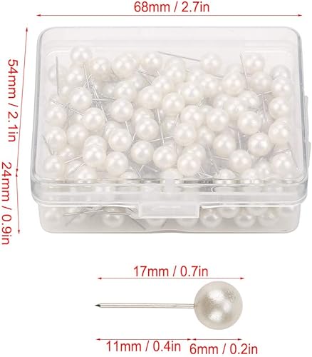 Miniatura 8 de Oumefar 200 alfileres de perlas, tachuelas decorativas para el pulgar, redondas, cortas, perlas, bolas de dibujo, alfileres de mapa, caja de costura