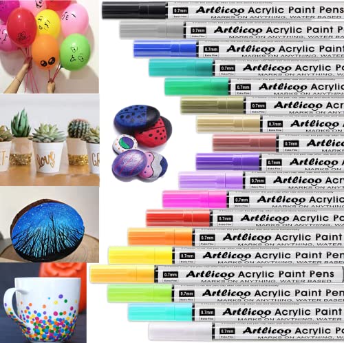 18 Color Paint Markers With 2 Carbon Paper Sheets & Typography Stencil, Acrylic Paint Pens For Rock Painting, Diy Crafts Making Art Supplies, Paint Pens With 0.7Mm Extra Fine Tip & 2Mm Bottom Nib #TOP1